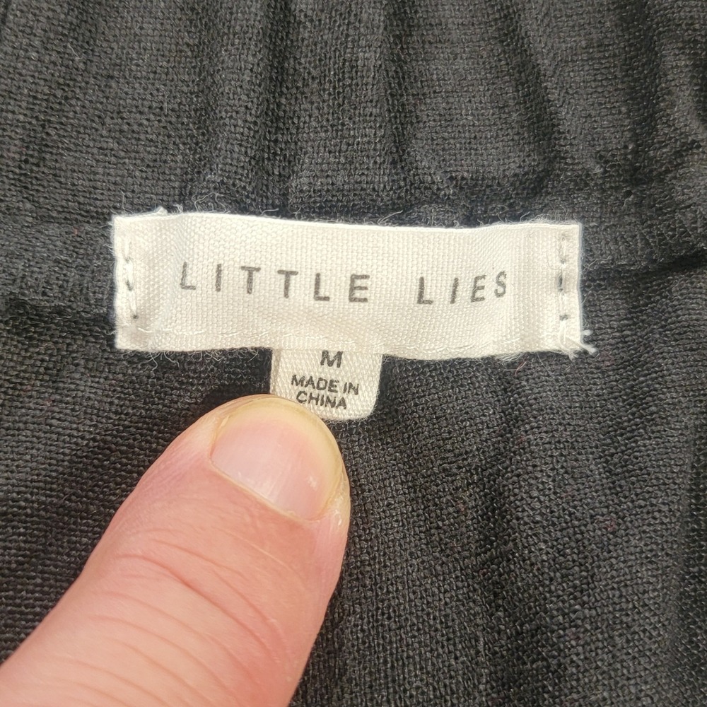 Little Lies 100% Linen Wide Leg Pants High Rise Black Patch Pocket Women's M - Picture 3 of 9